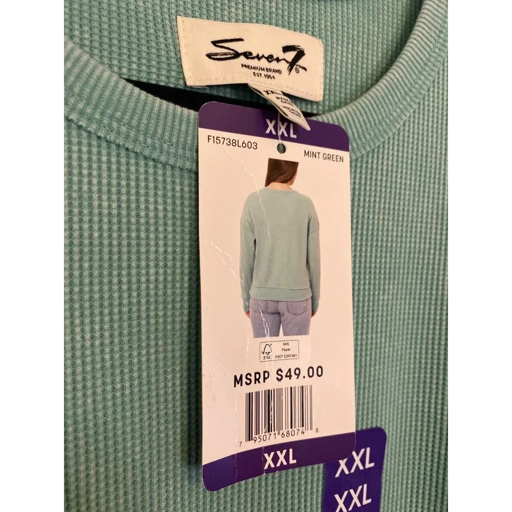 NWT Seven7 Waffle Knit Mint Green Crewneck Top Size XXL - Picture 3 of 6